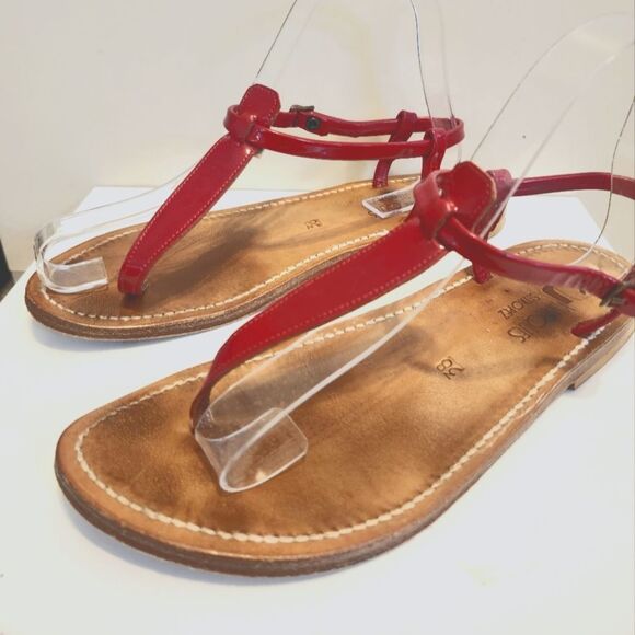 K.JACQUES St. Tropez "PICON" Red Patent Leather Thong Sandals sz.8/38 Ret.$270 - Picture 2 of 12